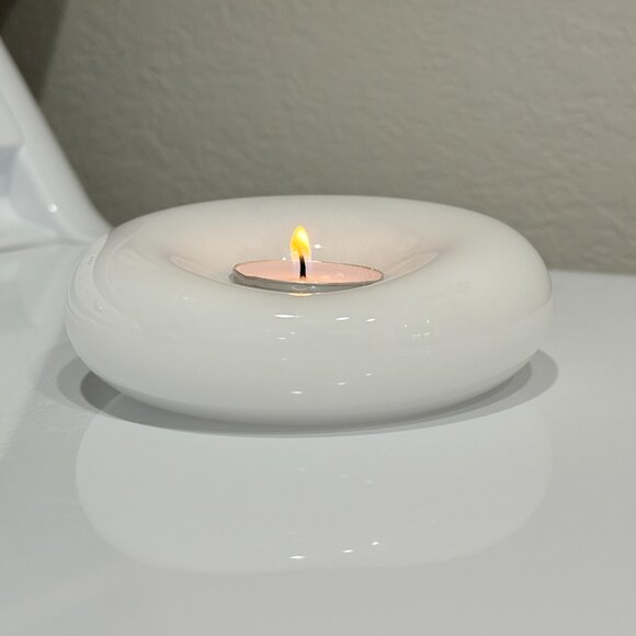 Mid Century Modern Nambe White Art Glass Votive Holder Signed from New Mexico - Picture 12 of 16